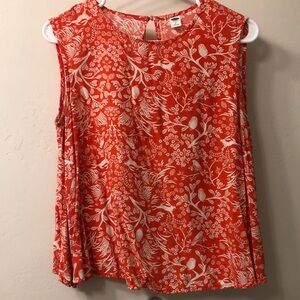 Floral Sleeveless Top - Orange and White